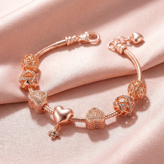Heart &amp; Bee Charm Bracelet | Diamond Simulant | Luxe6080