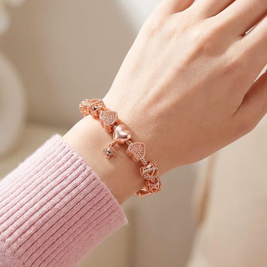 Heart &amp; Bee Charm Bracelet | Diamond Simulant | Luxe6080