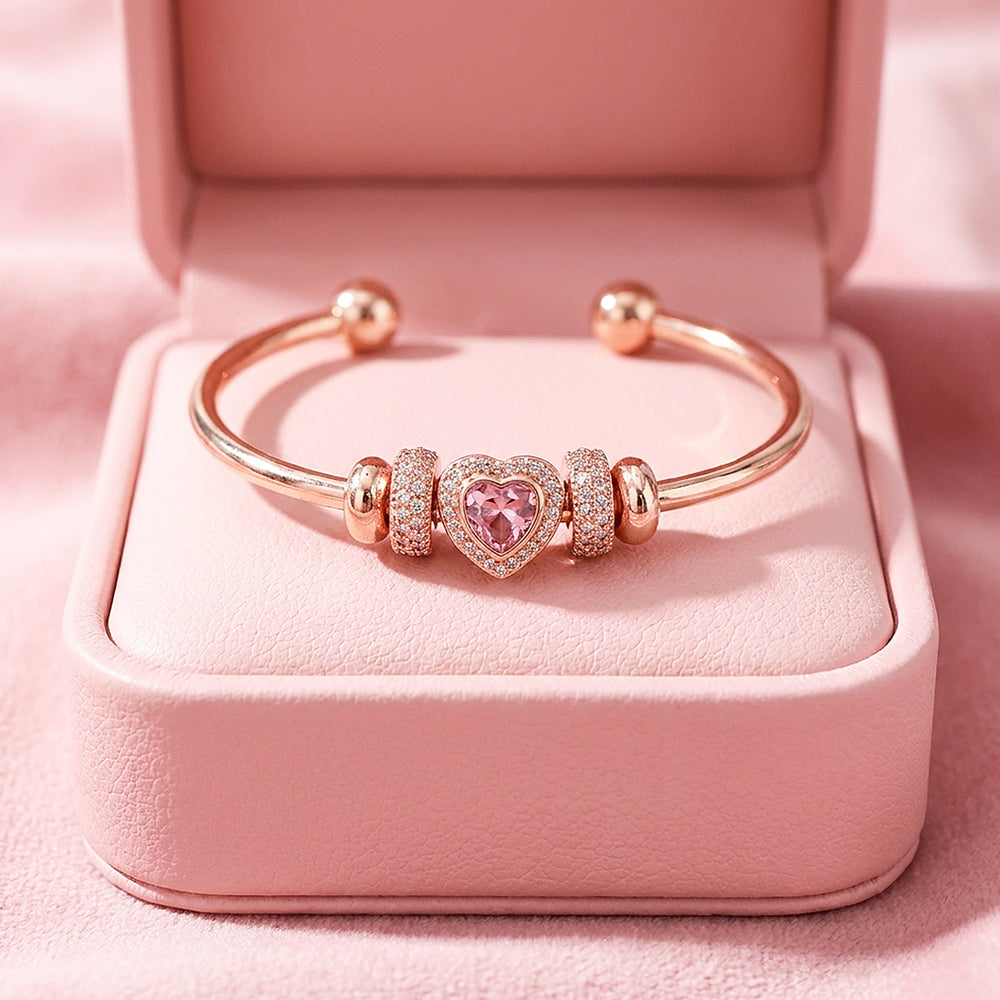 Pavé Heart Charm Bangle | Diamond Simulant | Luxe6085