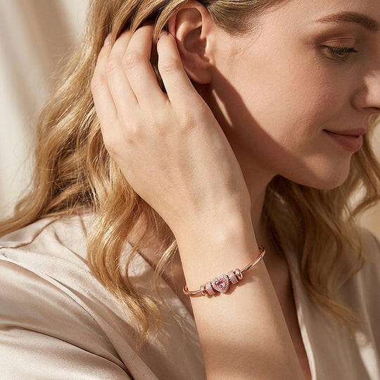 Pavé Heart Charm Bangle | Diamond Simulant | Luxe6085