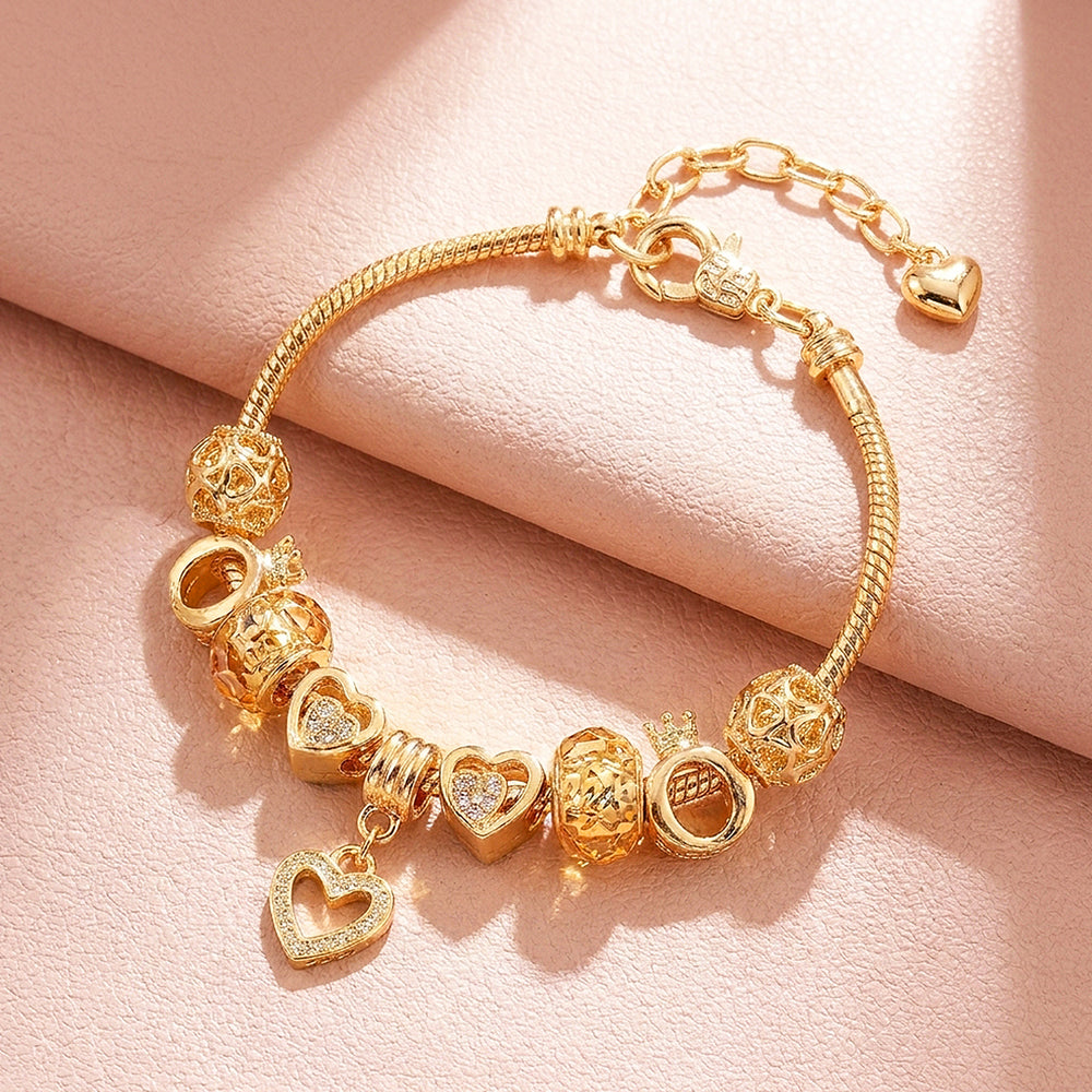 Peach Heart Charm Bracelet | Diamond Simulant | Luxe6100