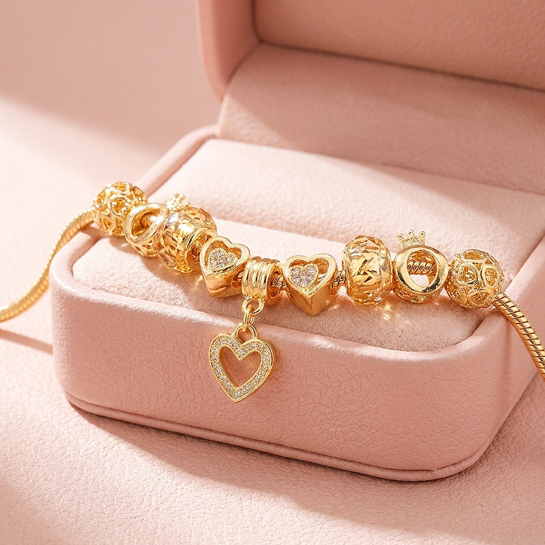 Peach Heart Charm Bracelet | Diamond Simulant | Luxe6100