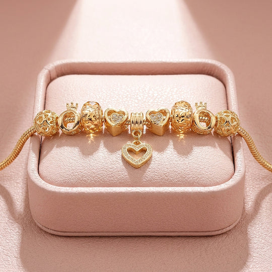 Peach Heart Charm Bracelet | Diamond Simulant | Luxe6100