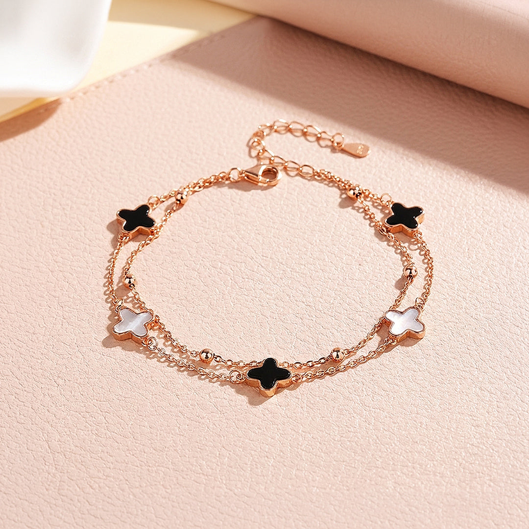 Rose Gold Clover Double-Strand Bracelet | Women&