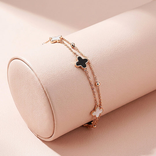 Rose Gold Clover Double-Strand Bracelet | Women&