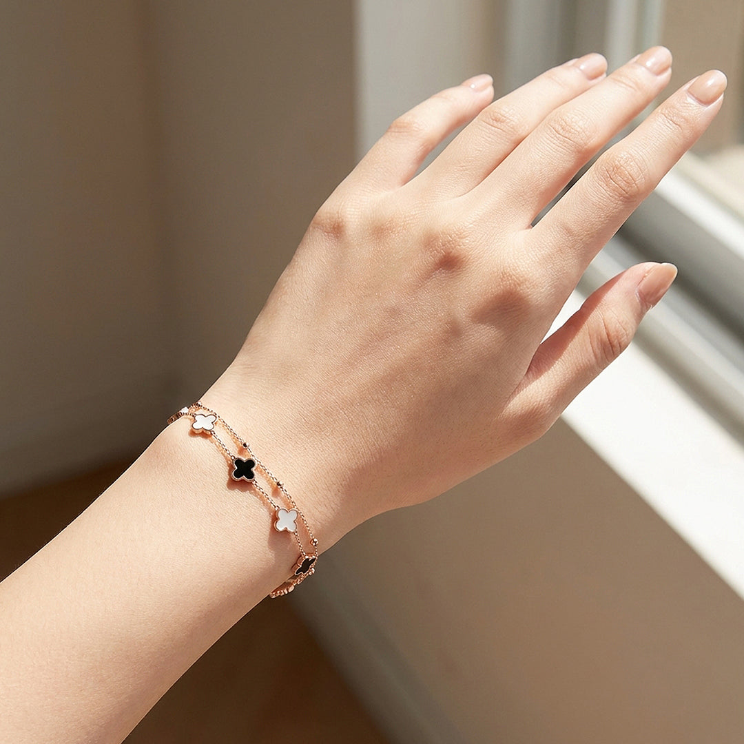 Rose Gold Clover Double-Strand Bracelet | Women&