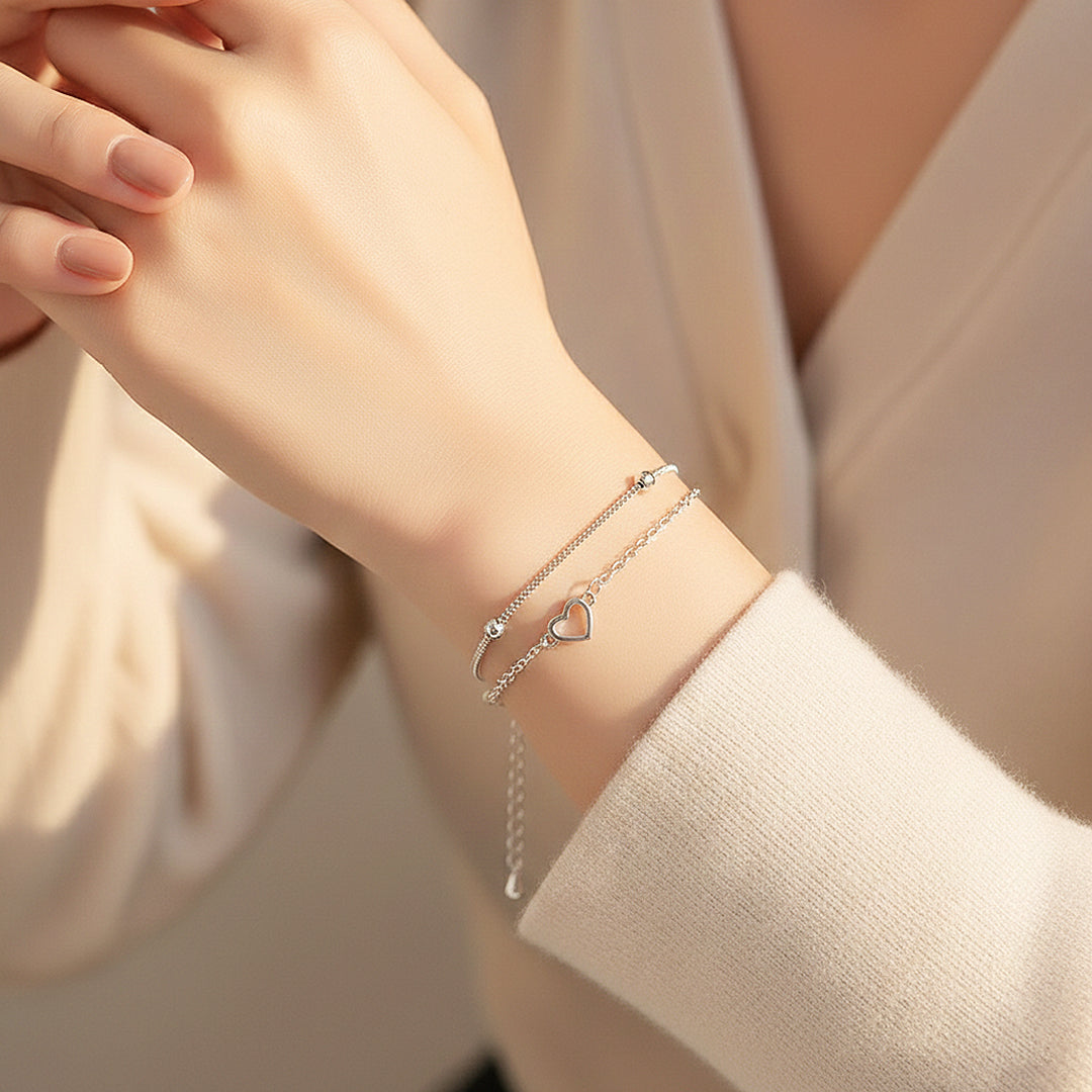 Dual-Heart Layered Satellite Bracelet | Luxe6132