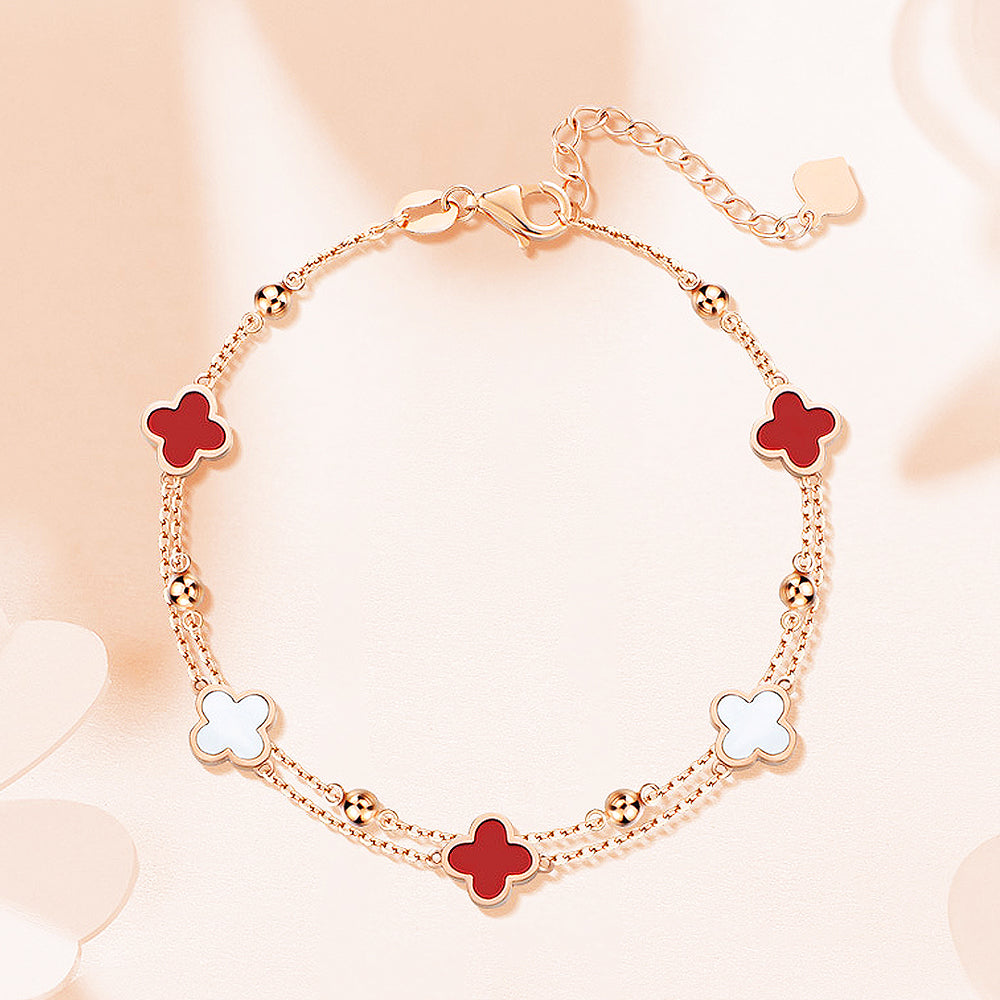 Four-Leaf Clover Bracelet | Red & White Inlay | Luxe6176 - bangle | Singapore Jewellery, Wedding Rings & Gifts | Same Day Delivery | Tiara.com.sg