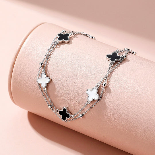 Black and White Clover Double-Strand Bracelet | Women&