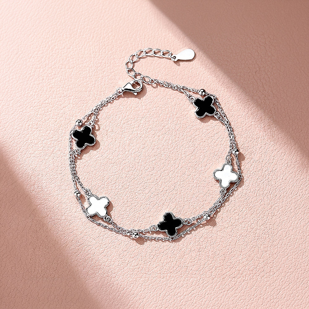 Black and White Clover Double-Strand Bracelet | Women's Bracelet | Luxe6177