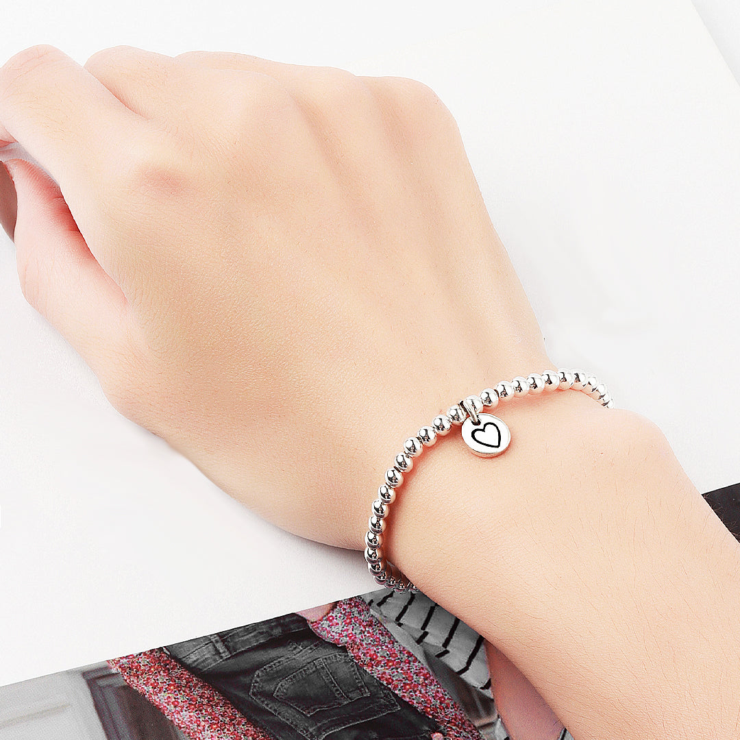 Bead Bracelet | Heart Charm | Luxe6219 - bangle | Singapore Jewellery, Wedding Rings & Gifts | Same Day Delivery | Tiara.com.sg