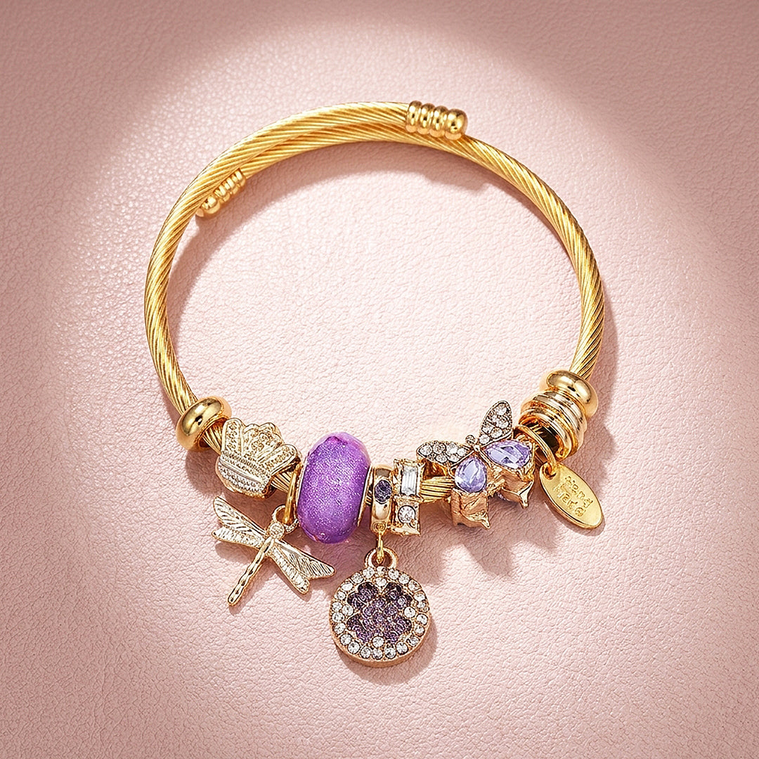 Dragonfly &amp; Clover Charm Bangle | Diamond Simulant | Luxe6237