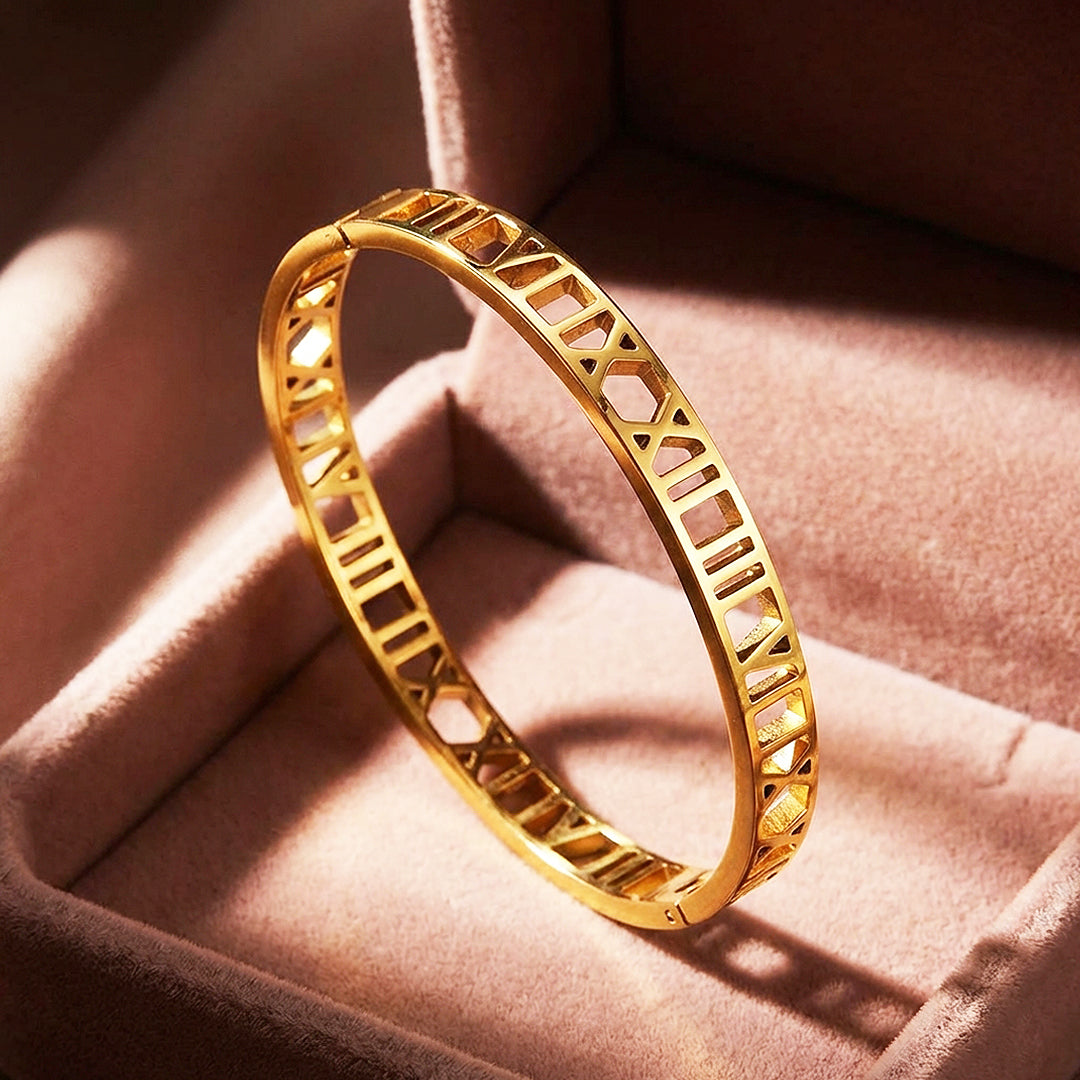 Roman Numeral Gold Bangle Bracelet | Luxe6262 – Tiara.com.sg