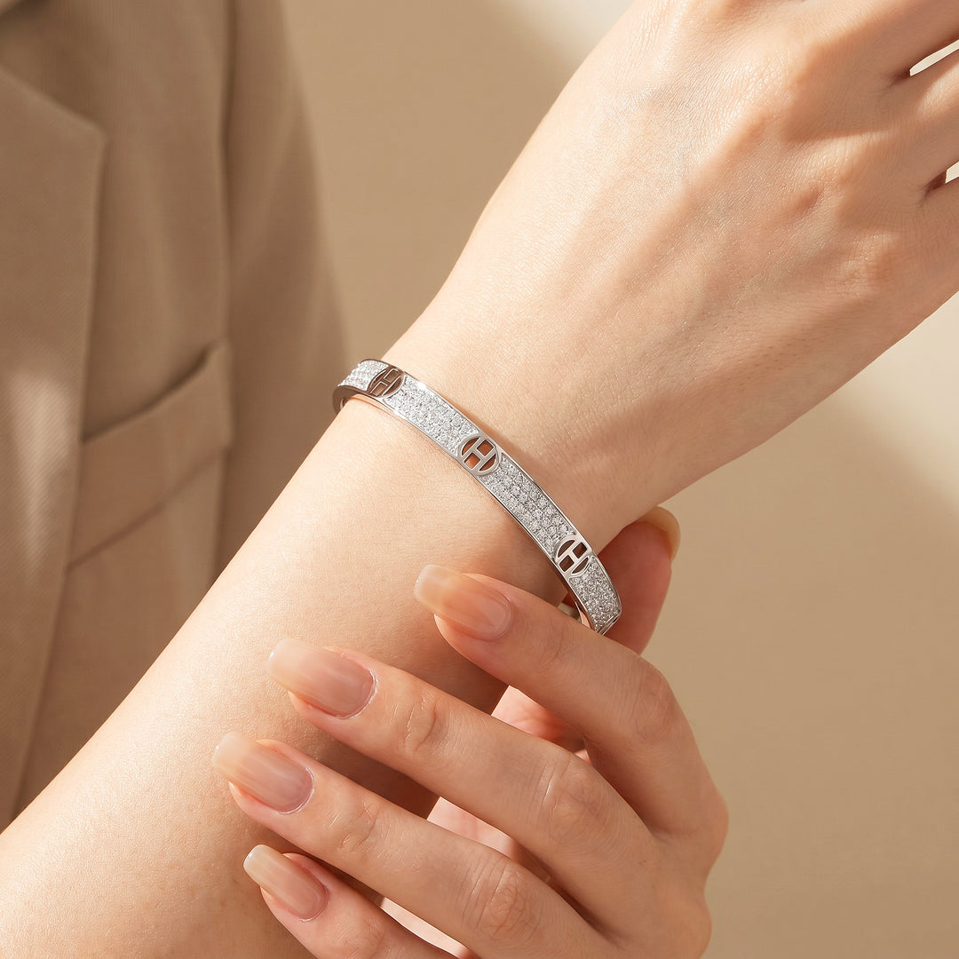 Pavé Monogram Cuff Bangle | Diamond Simulant | Luxe6263