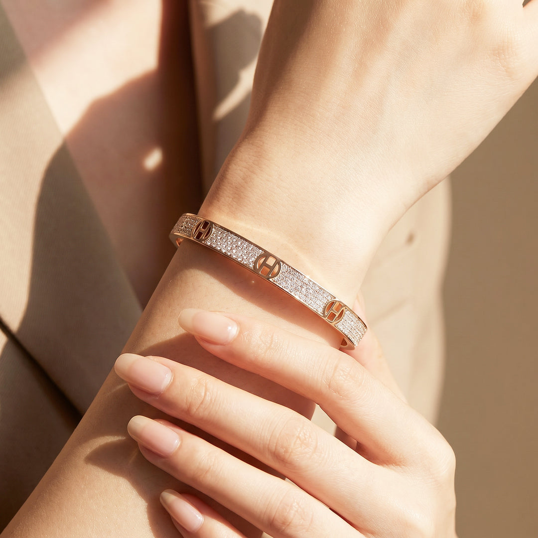 Pavé Monogram Cuff Bangle | Diamond Simulant | Luxe6263
