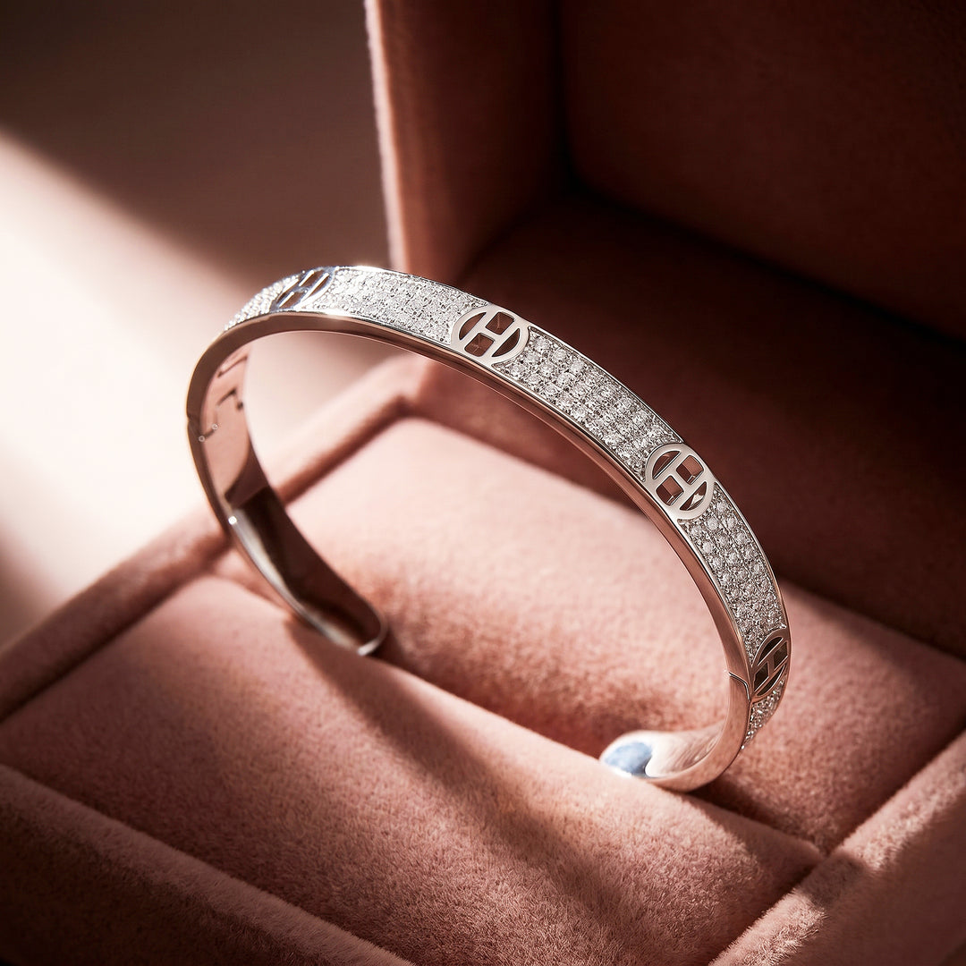 Pavé Monogram Cuff Bangle | Diamond Simulant | Luxe6263