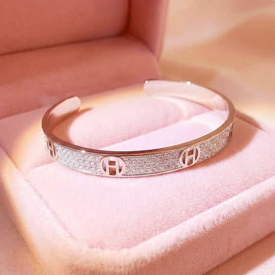 Pavé Monogram Cuff Bangle | Diamond Simulant | Luxe6263