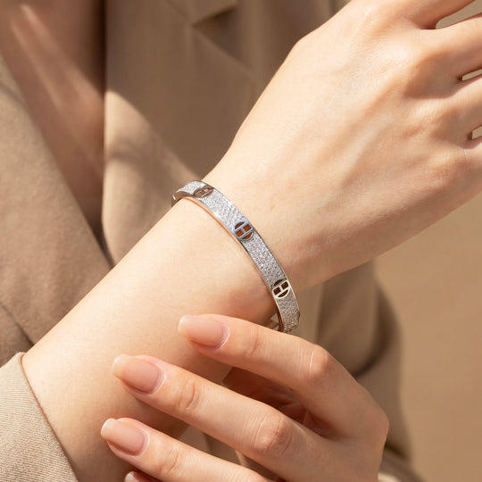 Pavé Monogram Cuff Bangle | Diamond Simulant | Luxe6263