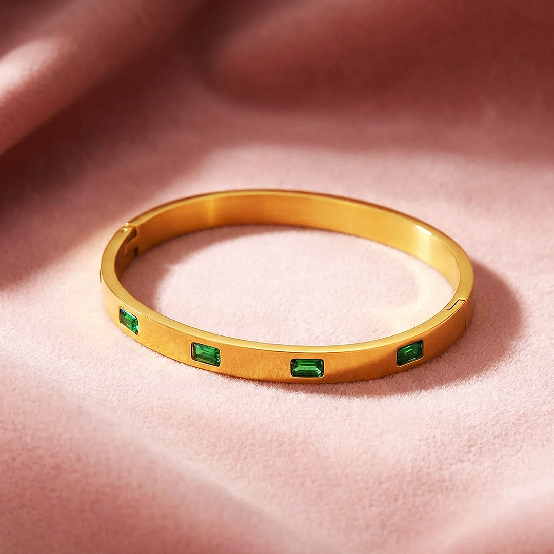 Emerald Baguette Gold Bangle | Luxe6283 - bangle | Singapore Jewellery, Wedding Rings &amp; Gifts | Same Day Delivery | Tiara.com.sg