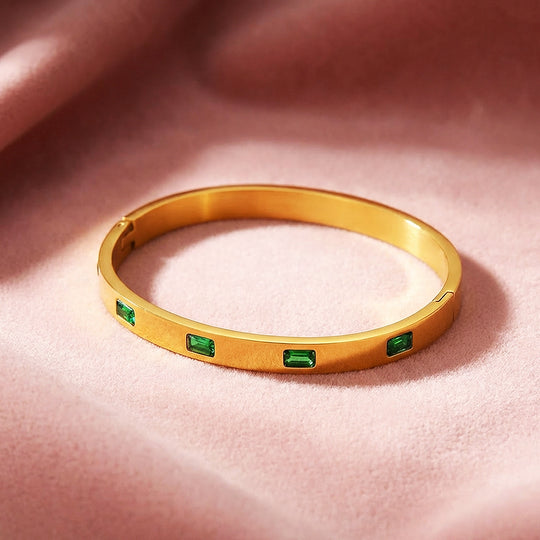 Emerald Baguette Gold Bangle | Luxe6283 - bangle | Singapore Jewellery, Wedding Rings &amp; Gifts | Same Day Delivery | Tiara.com.sg