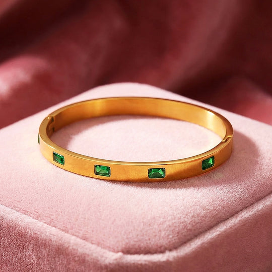 Emerald Baguette Gold Bangle | Luxe6283 - bangle | Singapore Jewellery, Wedding Rings &amp; Gifts | Same Day Delivery | Tiara.com.sg