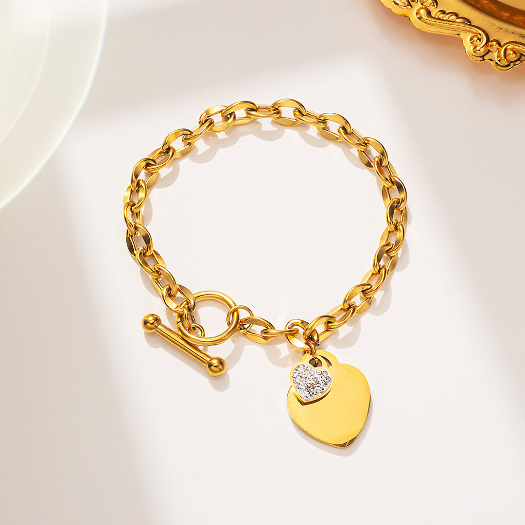 Heart Toggle Bracelet | Diamond Simulant | Gold | Luxe6311 - bangle | Singapore Jewellery, Wedding Rings & Gifts | Same Day Delivery | Tiara.com.sg