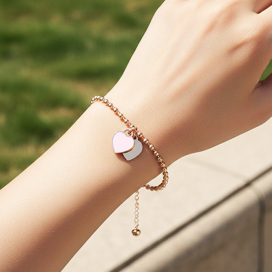 Double Heart Ball Chain Bracelet | Rose Gold | Luxe6313