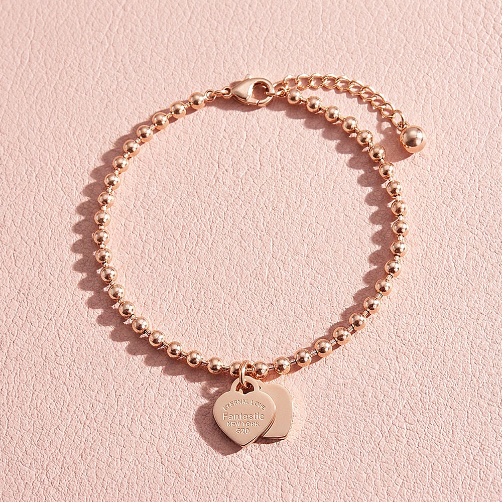 Double Heart Ball Chain Bracelet | Rose Gold | Luxe6313