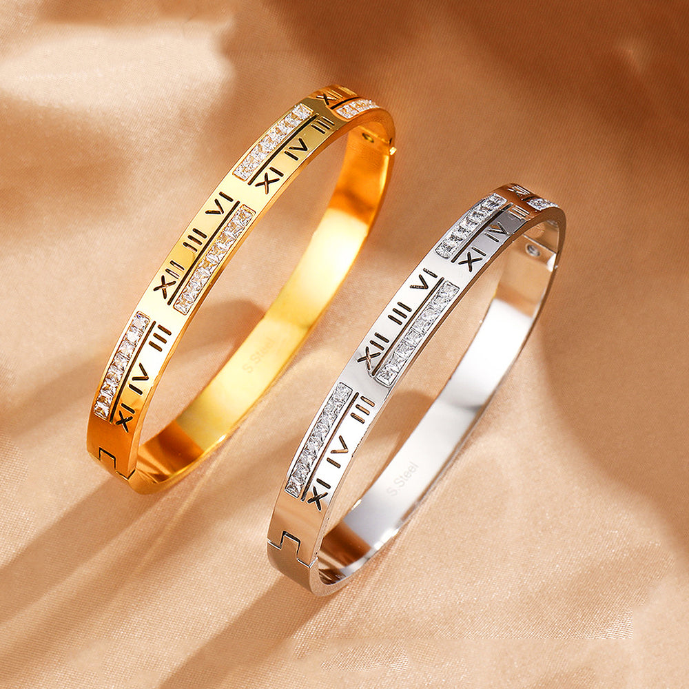 Roman Numeral Channel Set Hinge Bangle | 15cm - 17cm | High-Brilliance Diamond Simulant | Luxe6320 - bangle | Singapore Jewellery, Wedding Rings & Gifts | Same Day Delivery | Tiara.com.sg