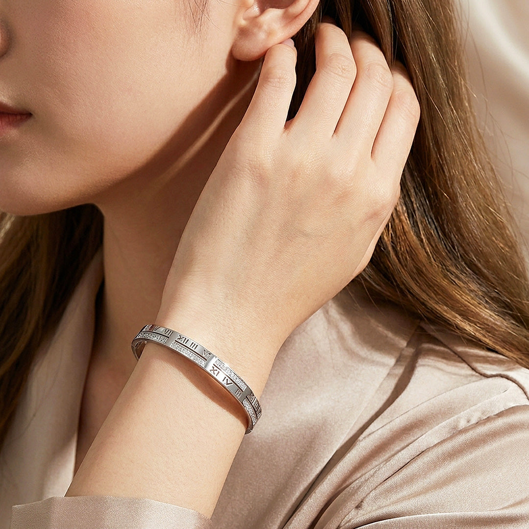 Roman Numeral Channel Set Hinge Bangle | Last Piece | Luxe6320
