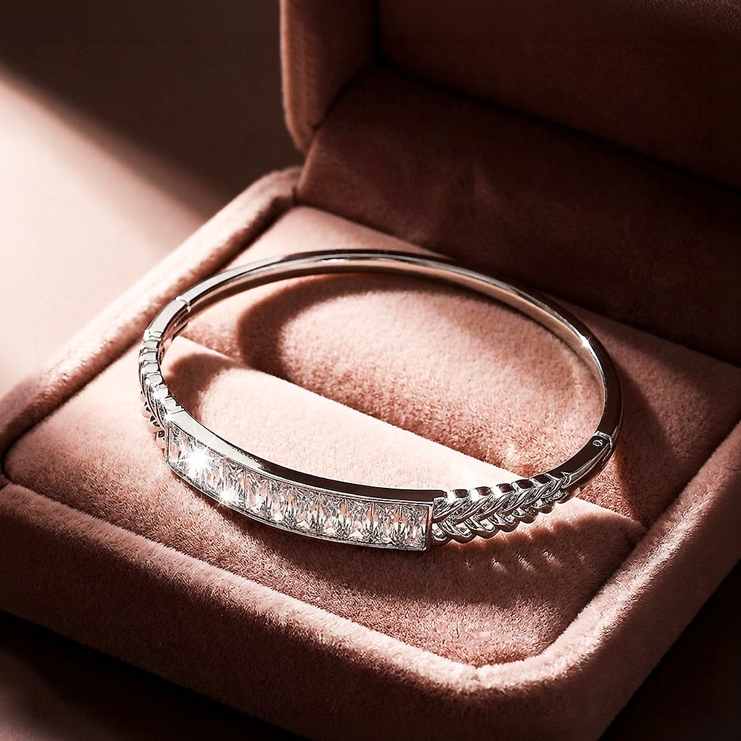 Baguette &amp; Chevron White Gold Bangle | Luxe6326 - bangle | Singapore Jewellery, Wedding Rings &amp; Gifts | Same Day Delivery | Tiara.com.sg