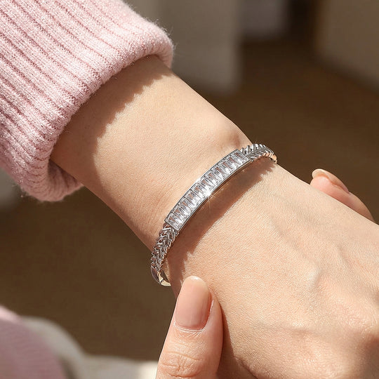Baguette &amp; Chevron White Gold Bangle | Luxe6326 - bangle | Singapore Jewellery, Wedding Rings &amp; Gifts | Same Day Delivery | Tiara.com.sg