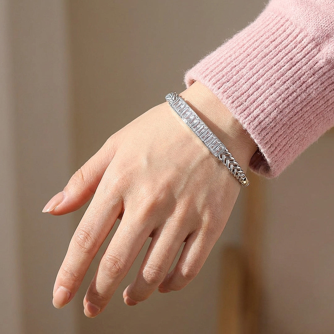 Baguette & Chevron White Gold Bangle | Luxe6326 - bangle | Singapore Jewellery, Wedding Rings & Gifts | Same Day Delivery | Tiara.com.sg