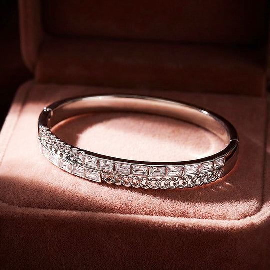 Baguette &amp; Cuban Link Bangle | Luxe6327 - bangle | Singapore Jewellery, Wedding Rings &amp; Gifts | Same Day Delivery | Tiara.com.sg