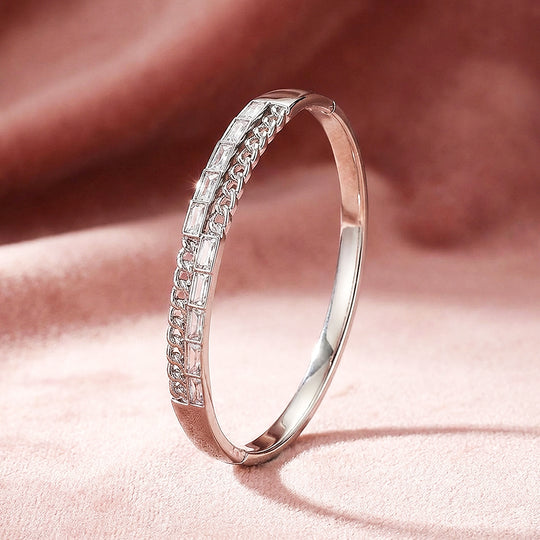 Baguette &amp; Cuban Link Bangle | Luxe6327 - bangle | Singapore Jewellery, Wedding Rings &amp; Gifts | Same Day Delivery | Tiara.com.sg