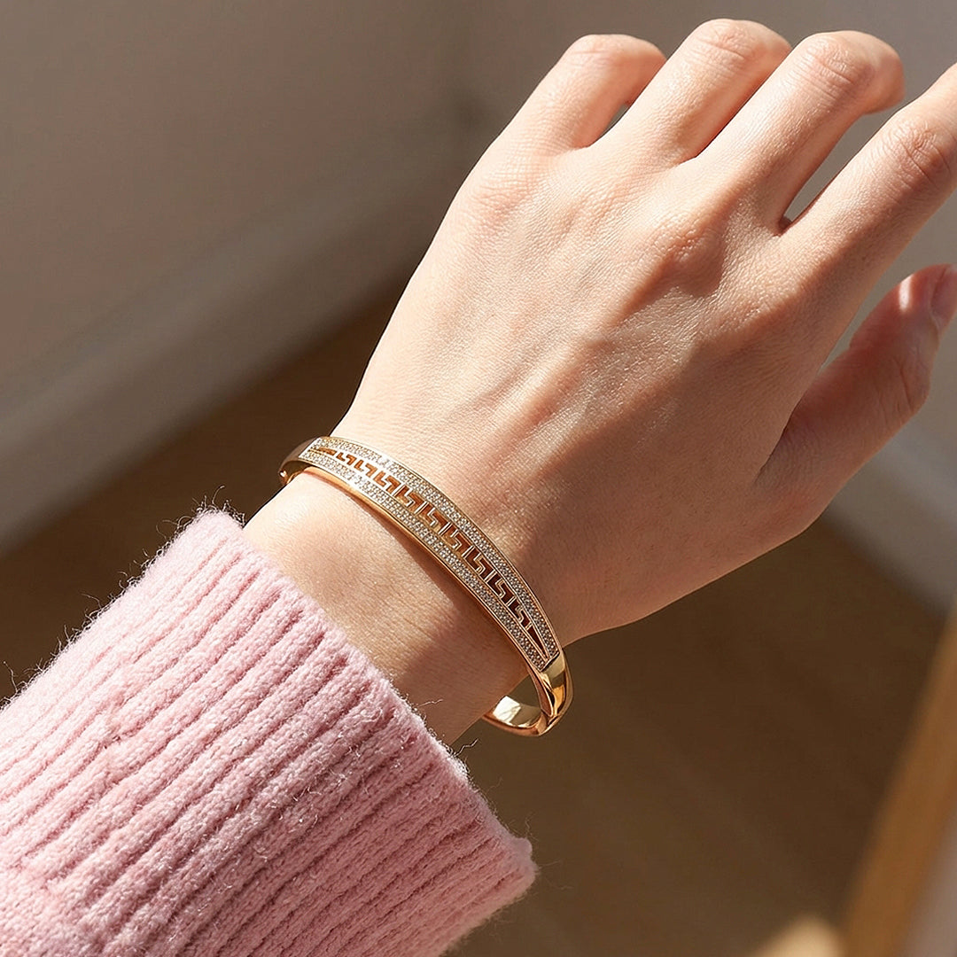 Greek Key Pavé Rose Gold Bangle | Luxe6340 - bangle | Singapore Jewellery, Wedding Rings & Gifts | Same Day Delivery | Tiara.com.sg