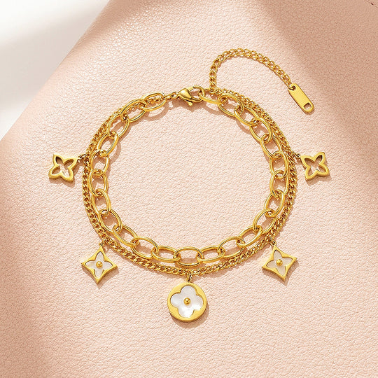 Quatrefoil Bracelet | Mother of Pearl Simulant | Gold | Luxe6358