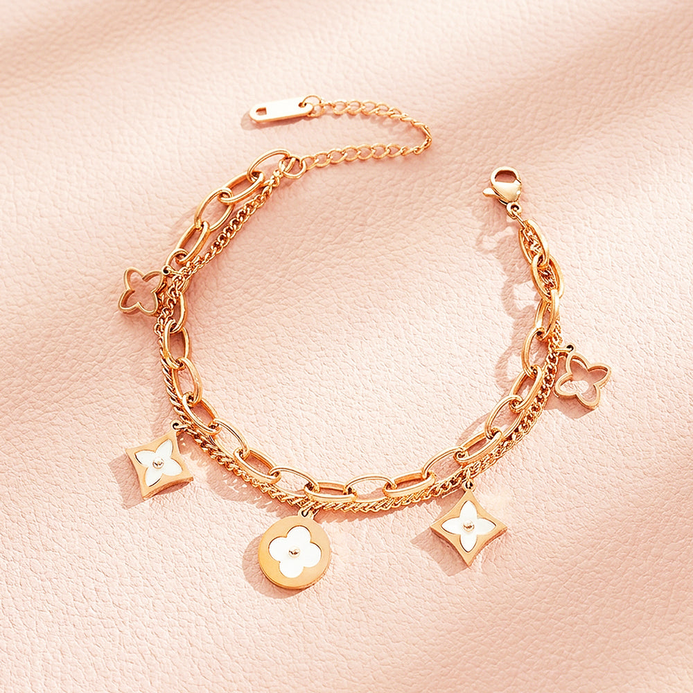 Quatrefoil Bracelet | Mother of Pearl Simulant | Gold | Luxe6358