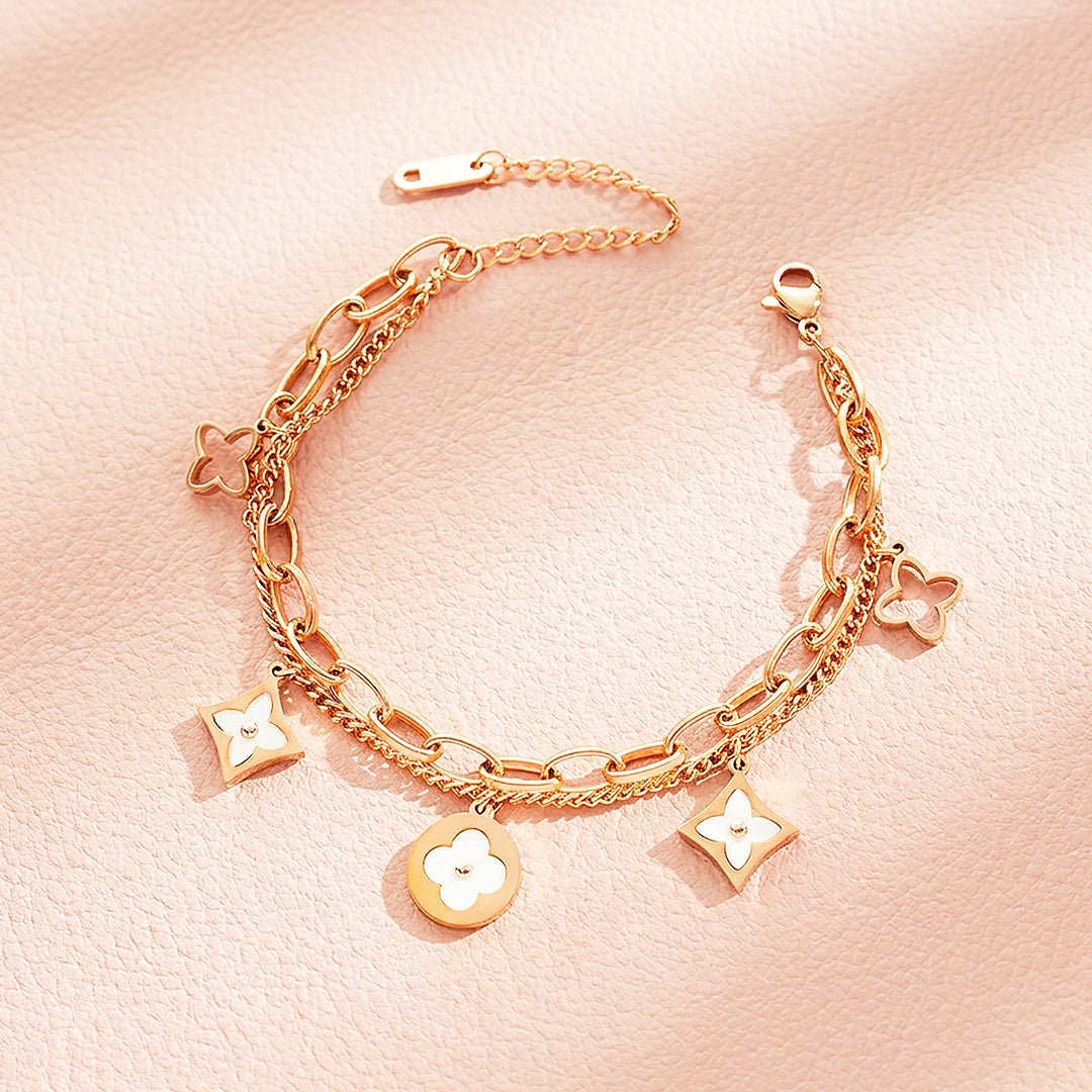 Quatrefoil Bracelet | Mother of Pearl Simulant | Gold | Luxe6358