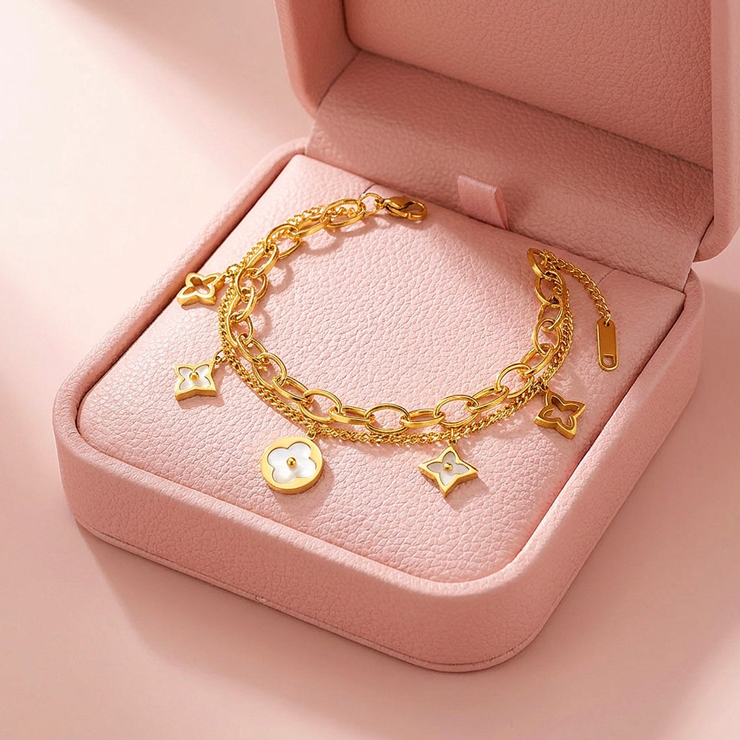 Quatrefoil Bracelet | Mother of Pearl Simulant | Gold | Luxe6358