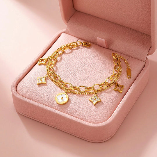 Quatrefoil Bracelet | Mother of Pearl Simulant | Gold | Luxe6358