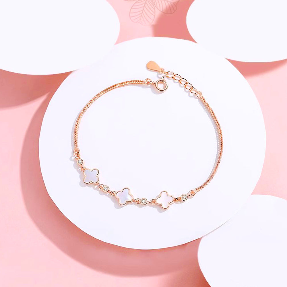Mother of Pearl Clover Bracelet | Diamond Simulant | Luxe6446 - bangle | Singapore Jewellery, Wedding Rings & Gifts | Same Day Delivery | Tiara.com.sg