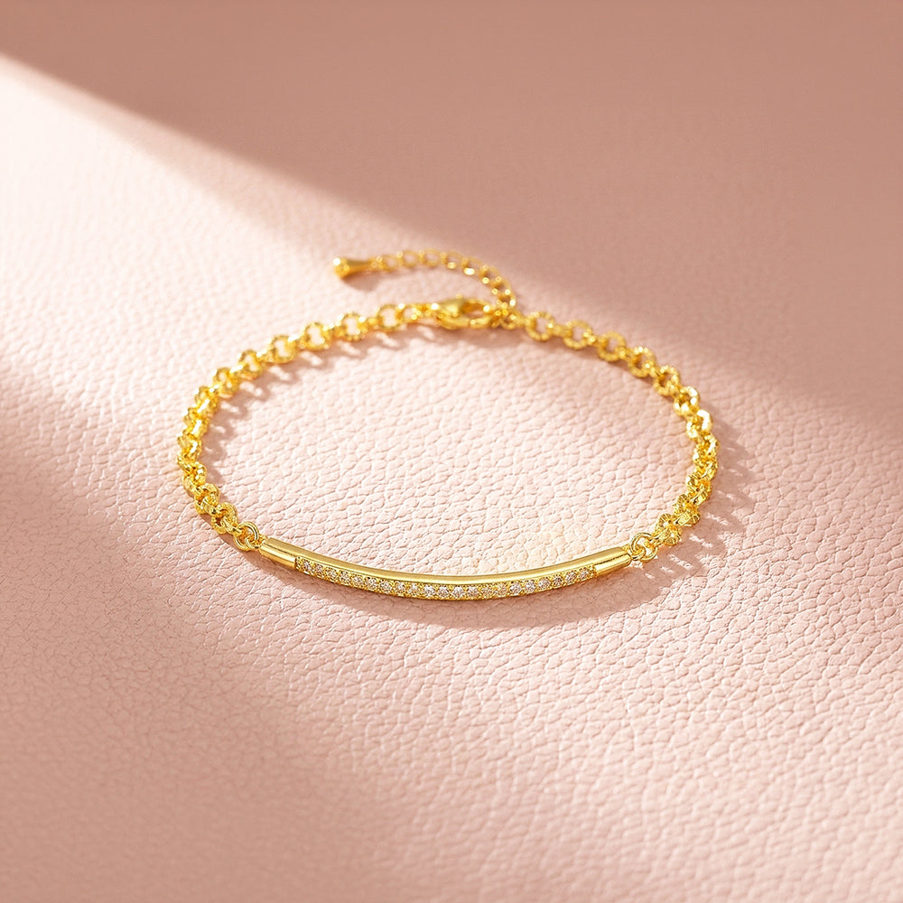 Curved Bar Pavé Chain Bracelet | Luxe6480