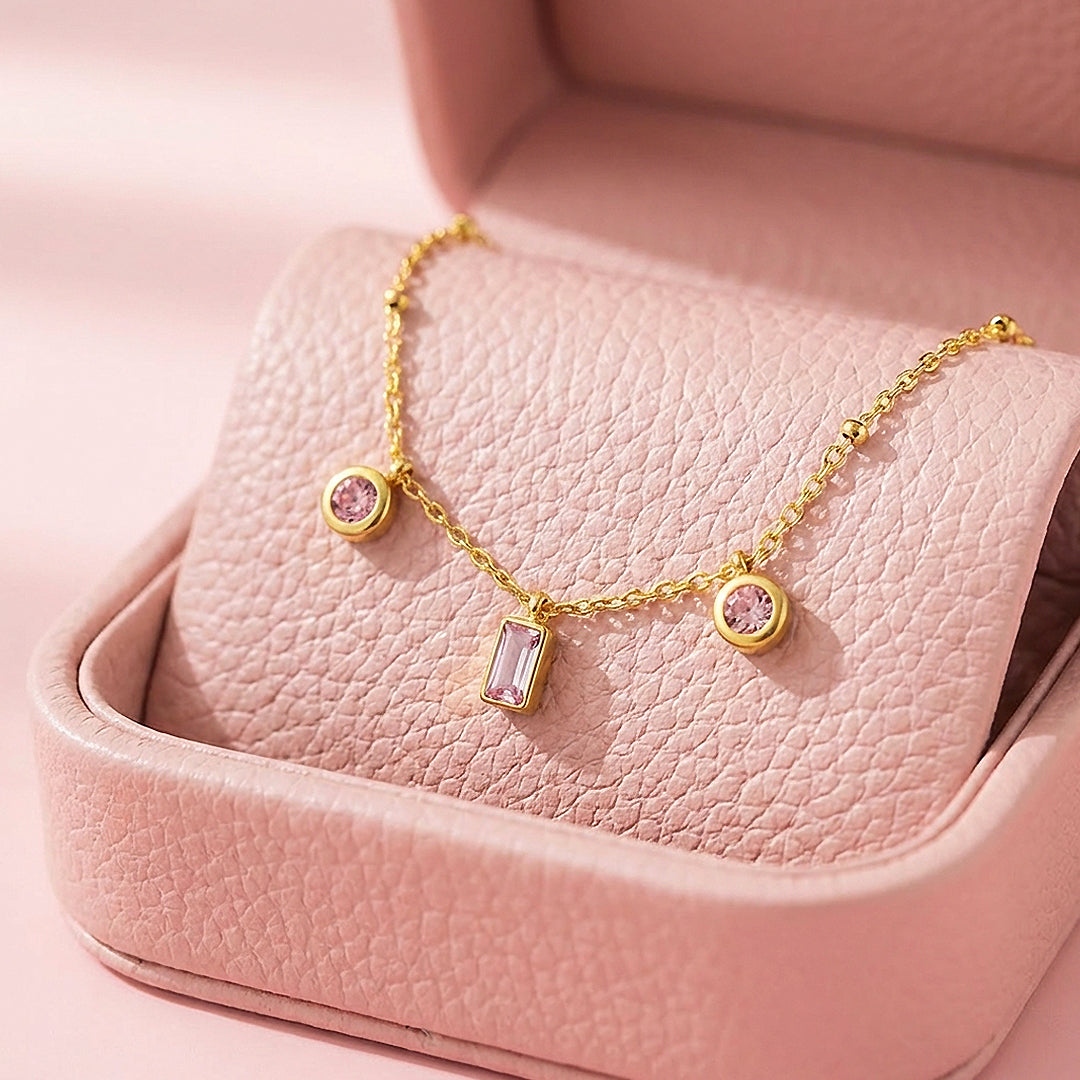 Pink Stone Charm Gold Bracelet | Luxe6505