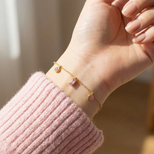 Pink Stone Charm Gold Bracelet | Luxe6505