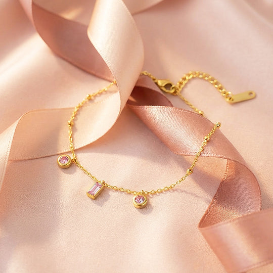 Pink Stone Charm Gold Bracelet | Luxe6505
