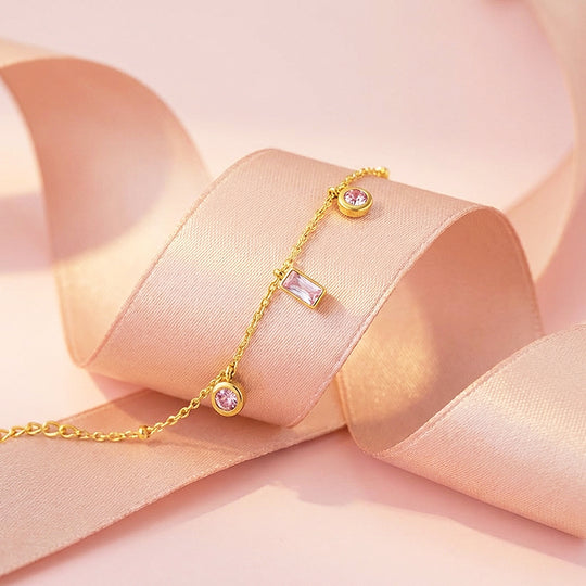 Pink Stone Charm Gold Bracelet | Luxe6505