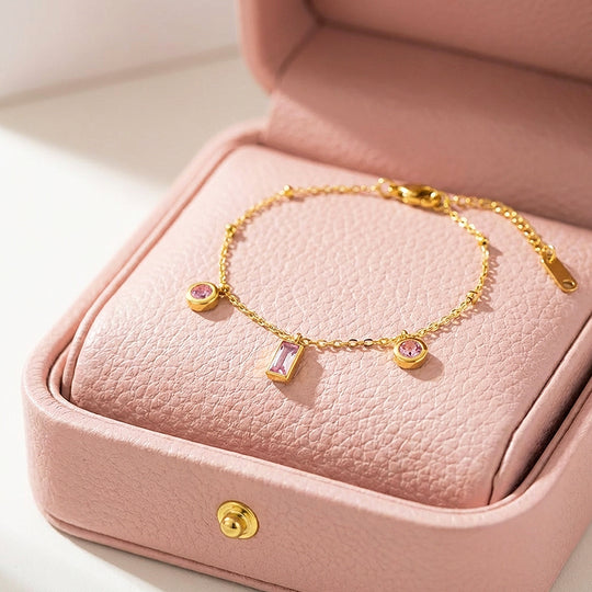 Pink Stone Charm Gold Bracelet | Luxe6505