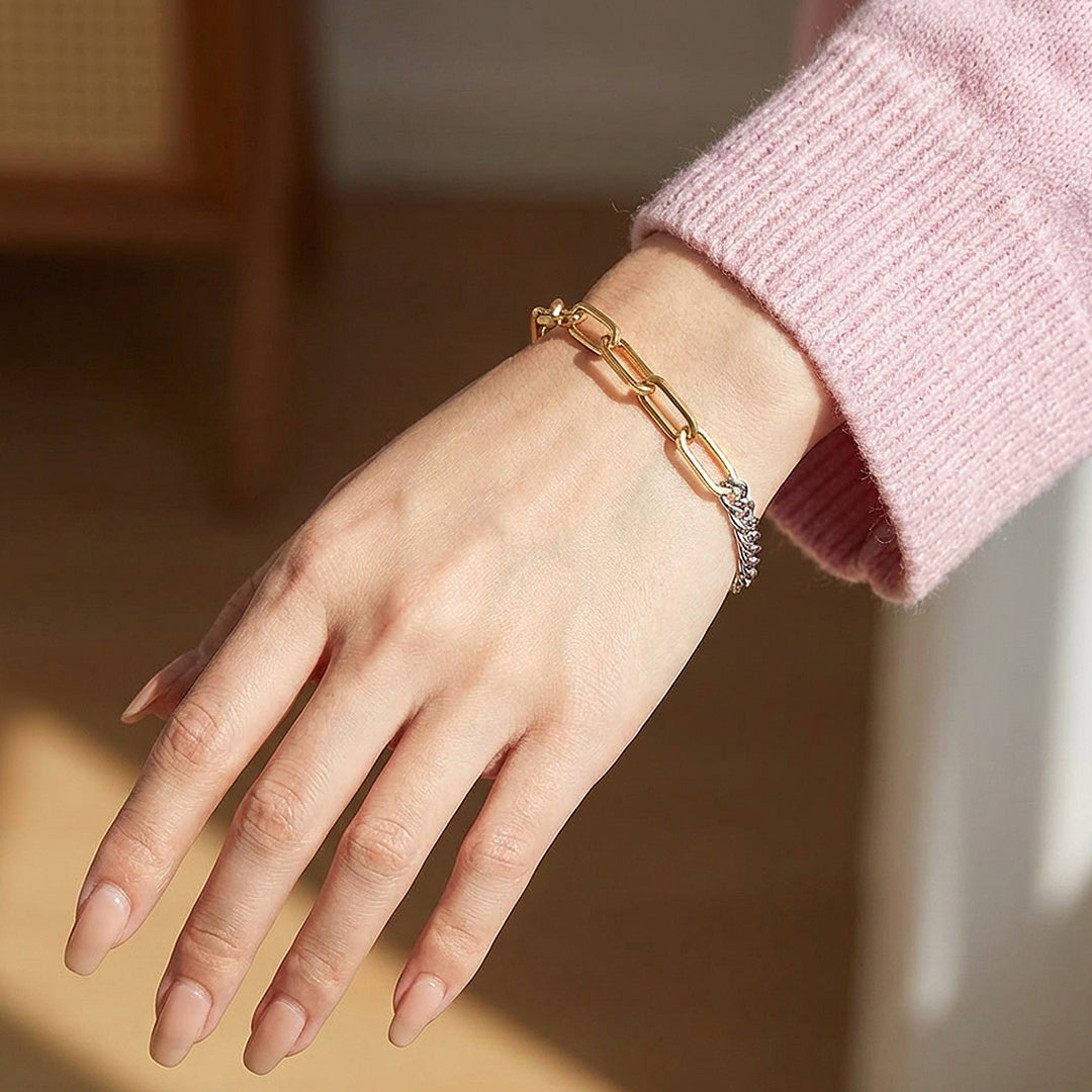 Mixed Metal Paperclip &amp; Curb Chain Bracelet | Luxe6506