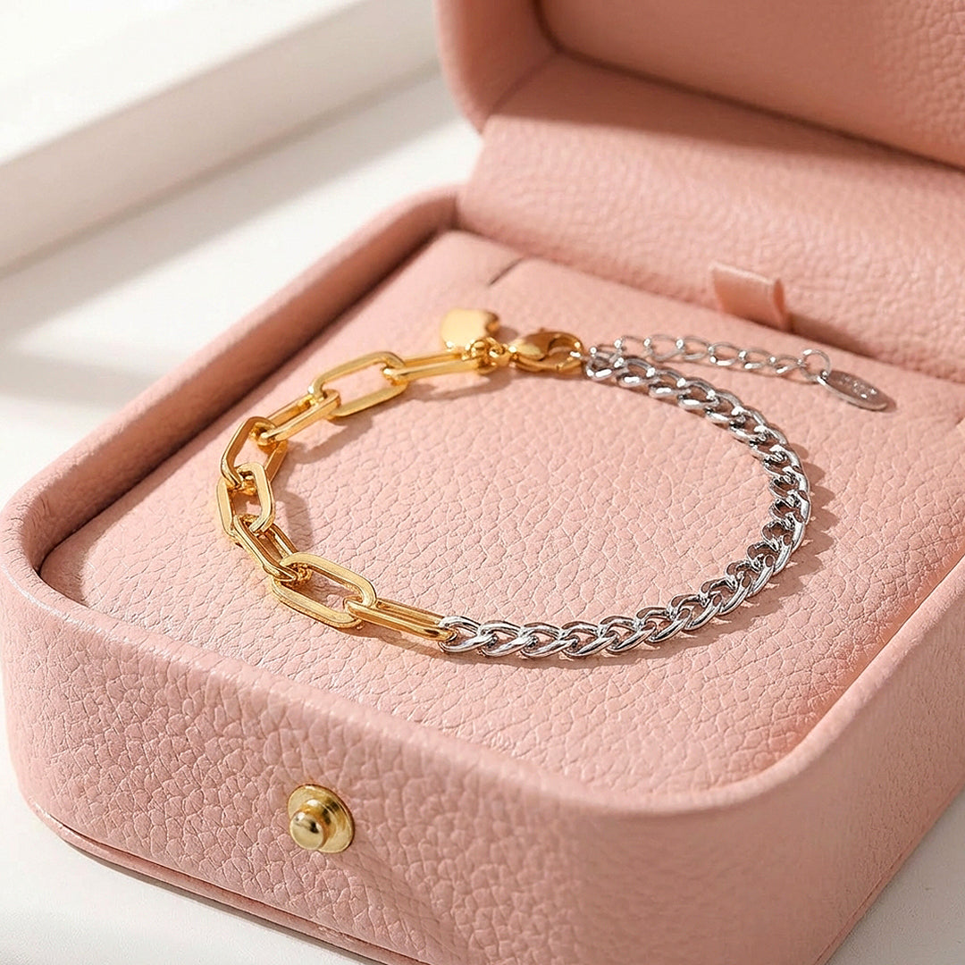 Mixed Metal Paperclip &amp; Curb Chain Bracelet | Luxe6506